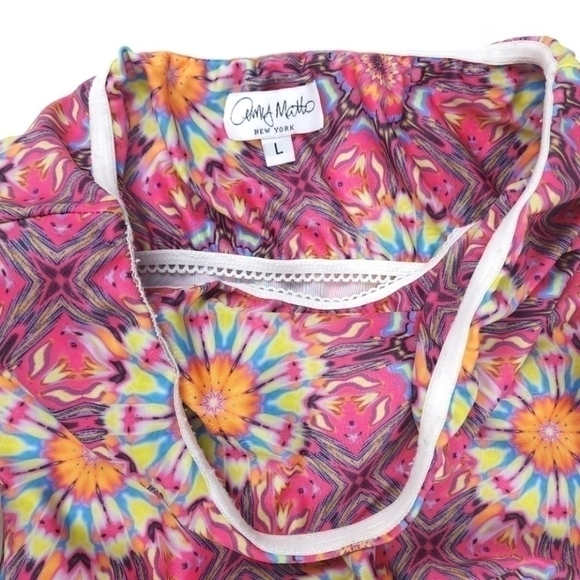 Emmy Matte Red Multicolored Rouged Dress Sz L - Picture 3 of 8